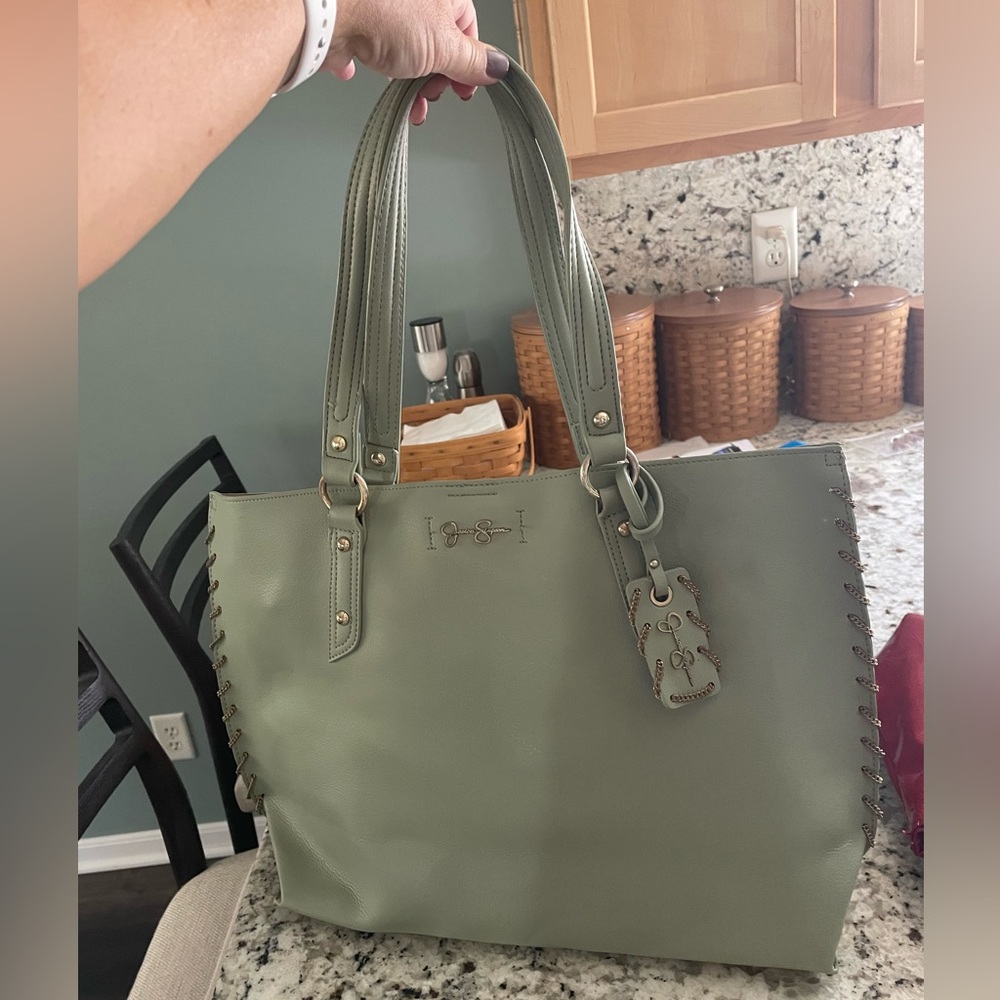 Jessica Simpson Sage Green Tote Bag with Stitch Detailing